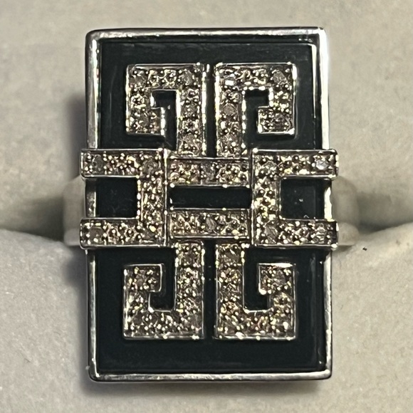 Affinity Art Deco Ring size 8, Sterling Sliver .925 Black Onyx and Diamond - Picture 1 of 7
